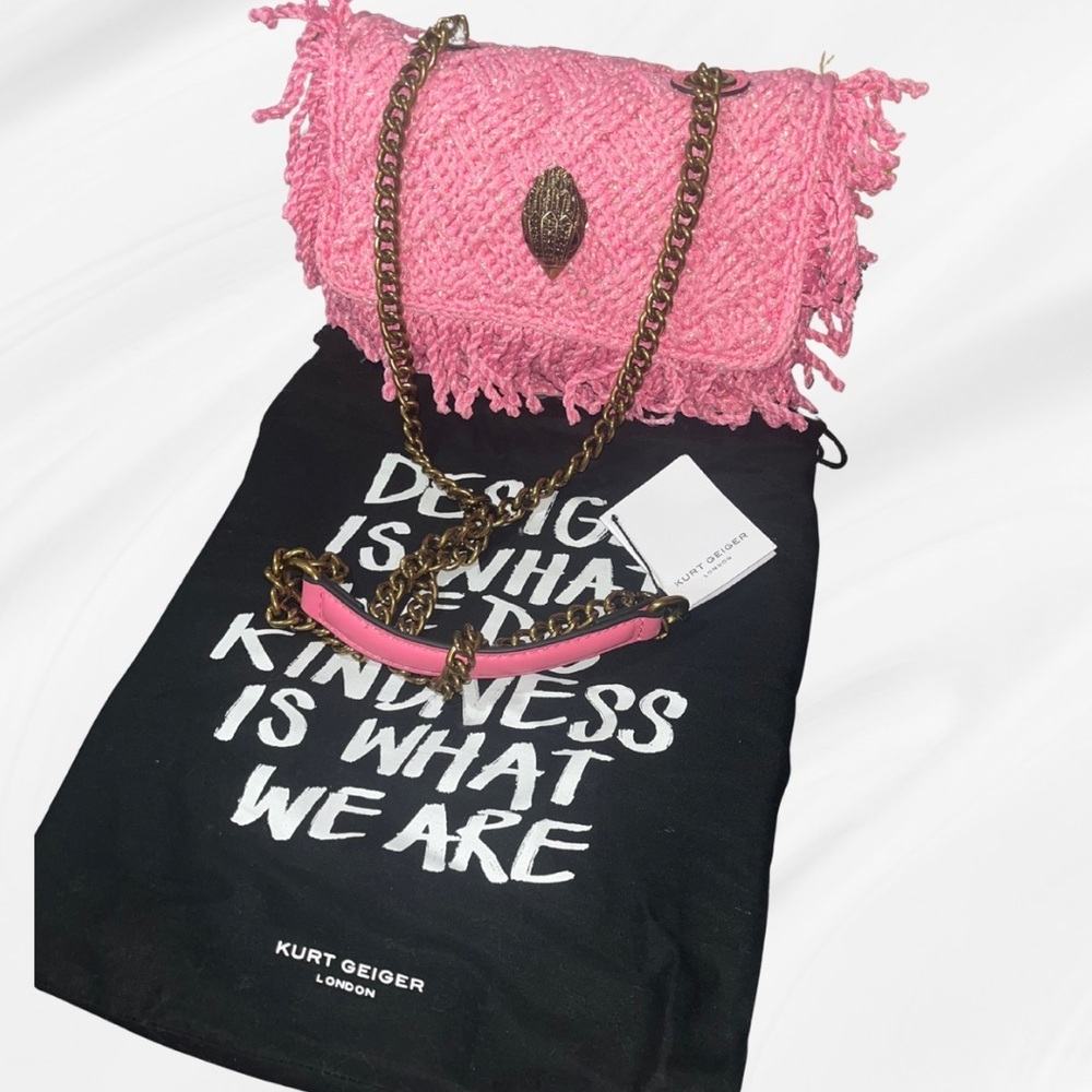 NWT! Kurt Geiger London Medium Crochet Kensington Crossbody Bag,  Open Pink